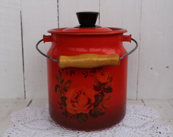 Vintage melkkan Sovjet retro blikje USSR melkkan geëmailleerd rood emailwerk Russain retro Sovjet-huishoudelijk geëmailleerd melkkan