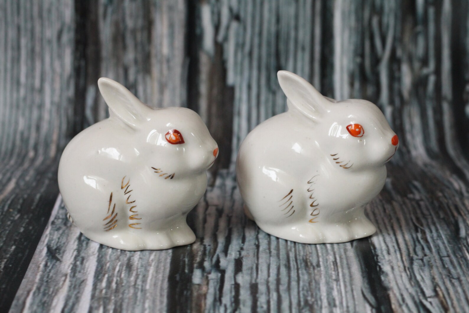 Set of 2 Vintage Soviet Porcelaine Rabbit Statuette Easter Bunny Animal ...