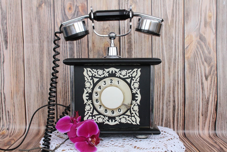 Vintage Soviet telephone Retro Rotary Antique phone Black retro phone Christmas gift Classic home decor Antique Telephone Retro Desk Phone image 1