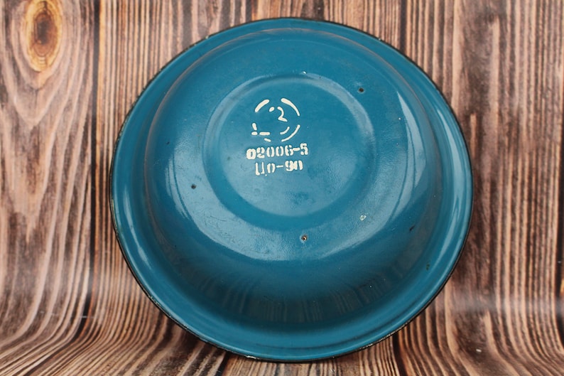 Vintage Blue Enamel Bowl Camping Bowl Rustic Tableware Rustic Decor Retro Floral Bowl Blue eamel bowl Retro enrmel bowl Metal enamel bowl image 1