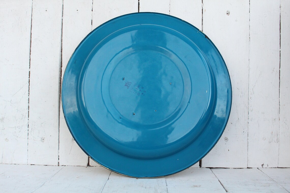 Yellow enamelled metal plate Large enamel plate with black rim Etsy