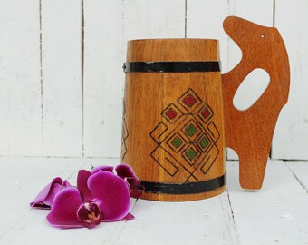 Vintage wood beer mug Soviet Beer glass Soviet wood cup Large Beer Mug Beer tradition Beer rustic mug Beer ornament