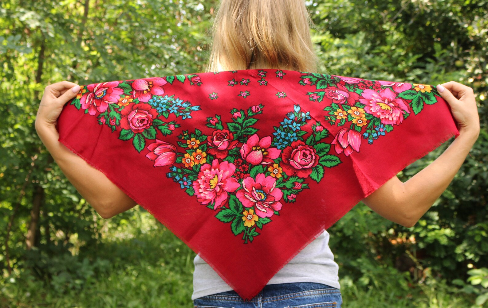 Russian floral scarf Ukraine scarves Wool scarf Red Shawl wool Etsy