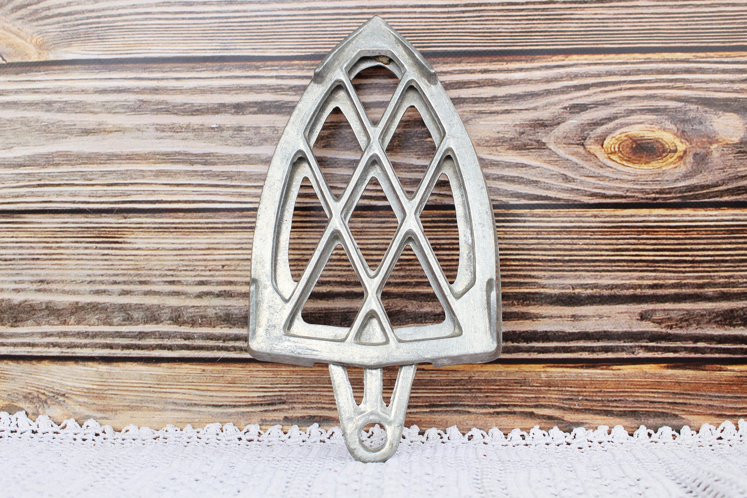 Antique aluminum iron stand Vintage Soviet decor Flat iron stand Laundry decor Metal of the Soviet era Hot stand Iron stand Iron art