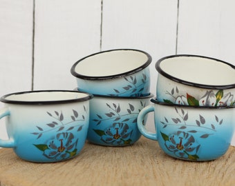 Vintage Enamel Mug Drinkware Enamel Camping Mugs Farmhouse Decor Rustic Cup Kids Enamel Mug Floral Metal Cup Enamel Coffee Cup