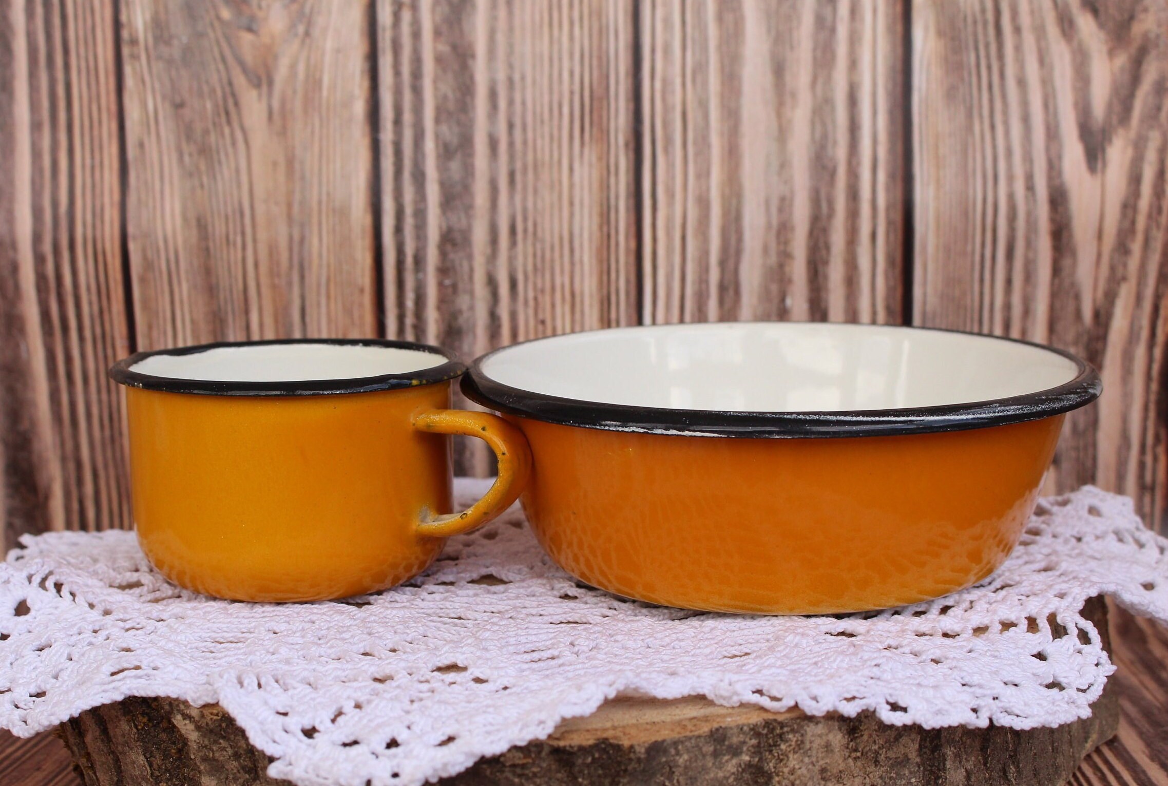 Vintage Set of Orange Bowl and Mug Camping Enamelware Camping Etsy