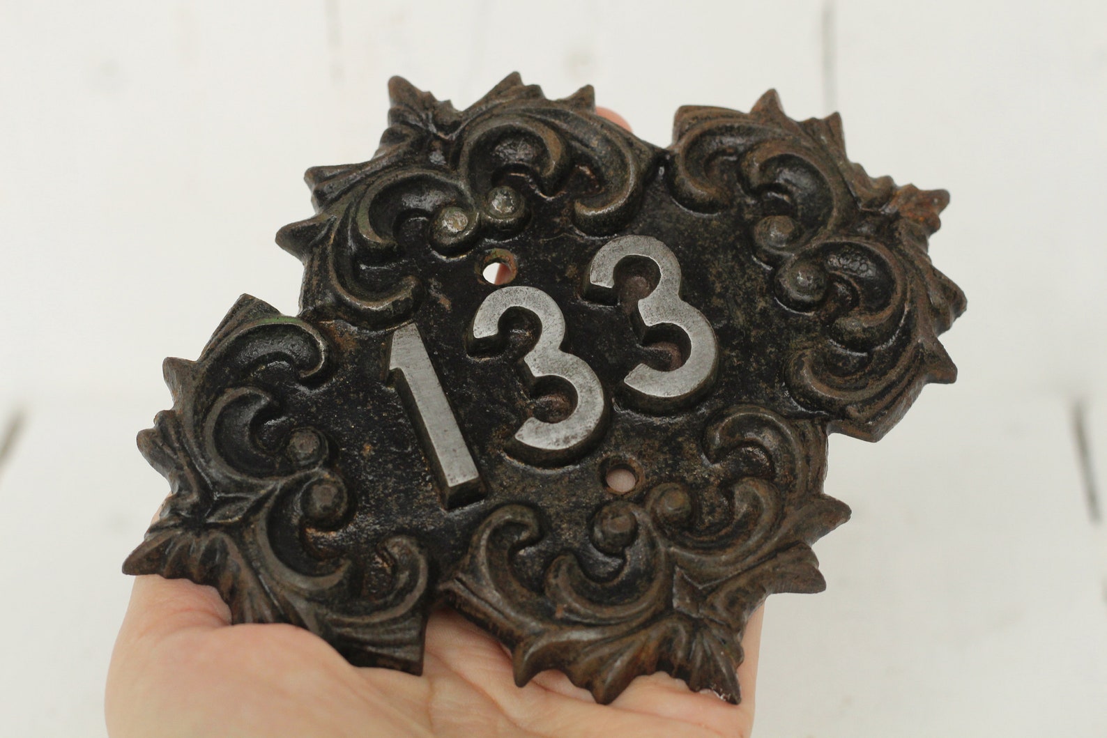 Vintage Metal door number sign 133 Antique sign Bronze door Etsy