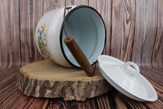 Vintage Enamel Milk Can Antique White Metal Milk Jug Antique
