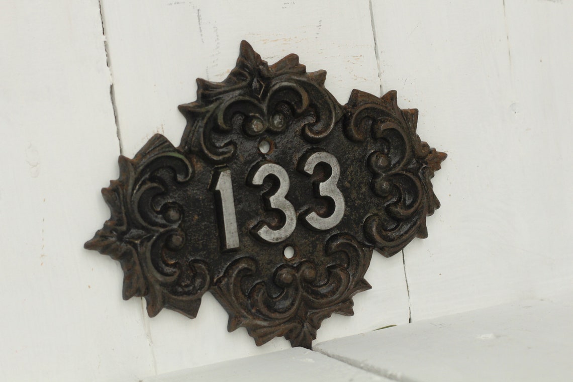 Vintage Metal door number sign 133 Antique sign Bronze door Etsy
