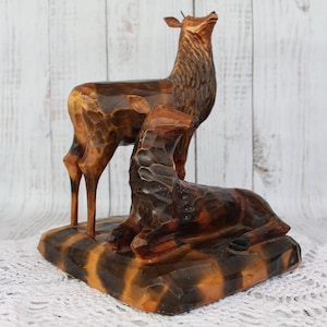 Deer Family Deer Pair Old Carved Figurine Handmade Vintage Sculpture Wood Carving Wood Sculpture Framework Home Decor Vintage Gift