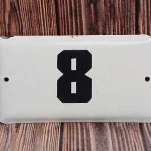 Vintage enamel sign house door number 8 Antique sign street White black Metal enamel number Address Signs home  Enamel adress sign