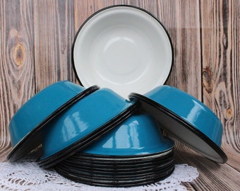 Vintage Blue Enamel Bowl Enamel Tableware Camping Bowl Rustic Primitive Tableware Enamel Plate Rustic Decor Retro Colored enamel bowl