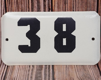 Vintage Antique House Number 38 House Numbers Plaque Street Enamel sign Hotel room Number Black White Sign Address Plaque Address Sign