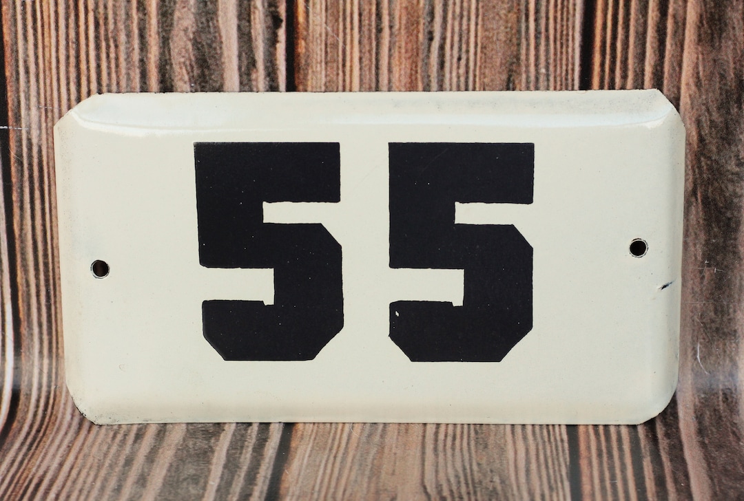 Vintage Door Number Sign 55 Enamel Metal Plate Hotel Room Apartment ...
