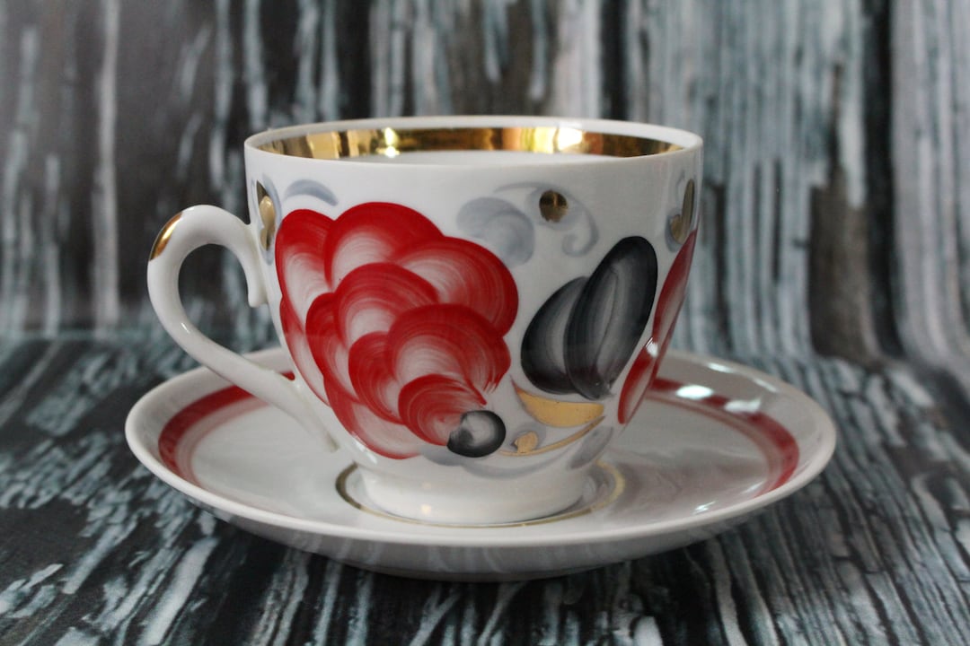 Set of Russian Tea Cups and Saucer Flower Tea Set Russian Tea Etsy
