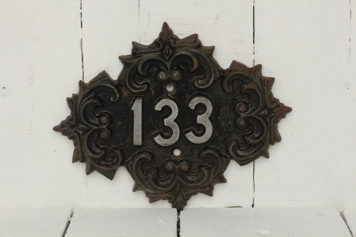 Vintage Metal door number sign 133 Antique sign Bronze door Etsy