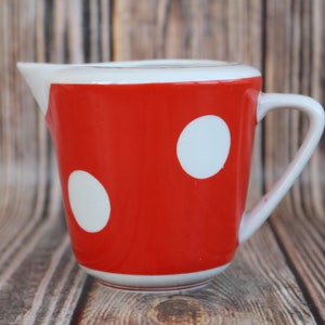 Vintage Jug for milk cream Red Polka Dot Pottery Milk Jug Ceramic dinnerware Retro Gift for her Vintage milkman Vintage gravy boat