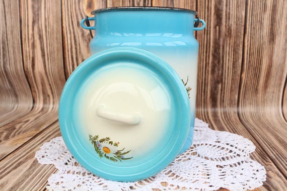 Vintage Blue Milk Can With Lid Milk Container Liquid Container