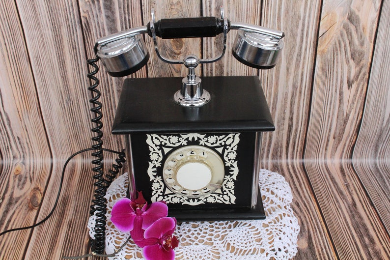 Vintage Soviet telephone Retro Rotary Antique phone Black retro phone Christmas gift Classic home decor Antique Telephone Retro Desk Phone image 3