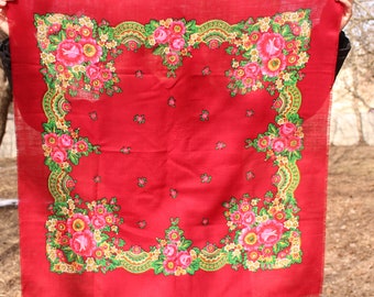 Vintage Ukranian shawl Scarf Dark Red Shawl Ukrainian Folk Shawl Country Flower Shawl Gift for Her Ukrainian Wool Scarf Ukrainian vintage