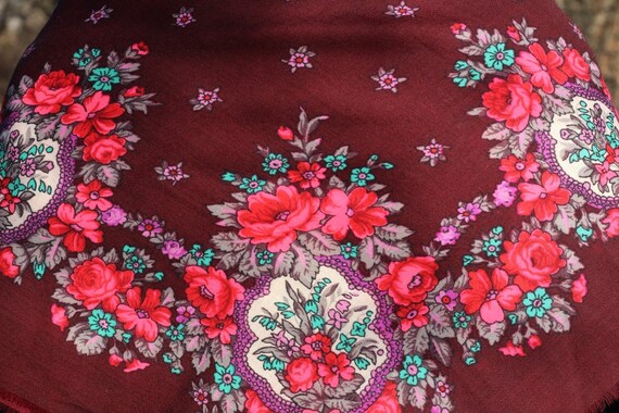 Vintage Dark Red shawl Wedding shawl Wool scarf R… - image 7