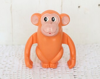 Vintage Soviet clockwork toy monkey Mechanical Collectible toy Wind up toy Figurine monkey Children's toy  Jumping animal Moveable monkey