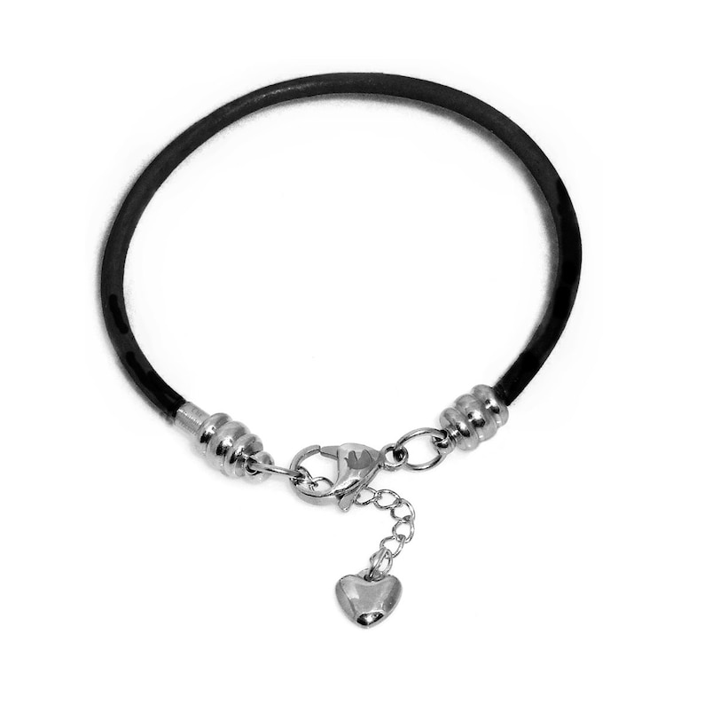Steel Lobster Claw Clasp Black Leather Charm Bracelet For Women Fits European Style Charms