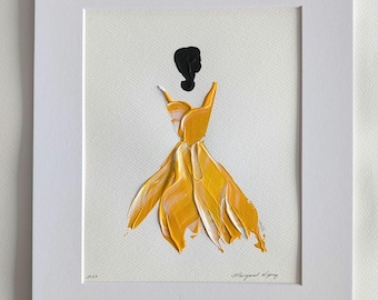 Pintura figurativa original sobre papel / Mujeres de fuerza amarillas / Figura acrílica con técnica impasto de 9x12 pulgadas