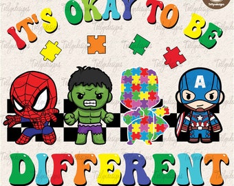 It’s Okay To Be Different Png, Autism Awareness Png, Autism Puzzle Png, Character Cartoon Autism Mouse And Friends, Super Hero Autism Png