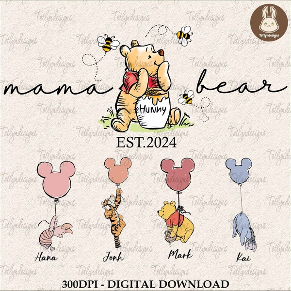 Maman ours Png, vacances en famille Png, maman ours rétro Png, dessin animé Honey Bear maman Png, cadeau pour maman, fête des mères 2024 png, téléchargement numérique