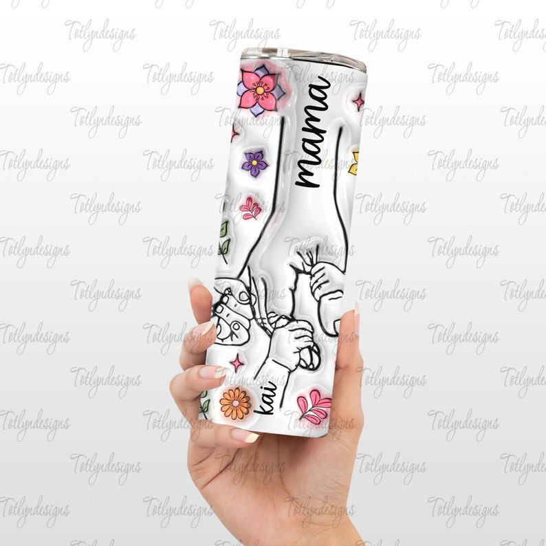 Custom Holding Moms Hand 3D Inflated Effect Tumbler Design, Mother's Day Floral 20oz Tumbler Png, Mothers Day Gift For Mom 20oz Tumbler zdjęcie 6