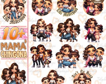 10 + Bundle maman Png maman Chingona Chicana, Style Chibi Latina fête des mères PNG pour UV DTF, cadeau pour maman Png, joyeuse fête des mères, fille maman Png