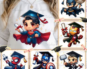 Cartoon character Grad Png Bundle, Superhero Cartoon Graduation 2024 Png Cartoon Graduate Png, DN School Trip Png, Cartoon Senior 2024 Png