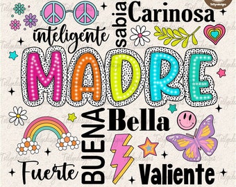 Spanish Mom Svg, Latina Mom Png, Ella es Mamá Png, Dalmatian Dots Mandre Png, Mother's Day Png, Gift for Mom, Retro Mama Quotes Png