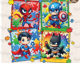 Squad Autism Superhero Png, I Wear Blue For Autism Awareness Png, Awareness Png, Be Kind Png, Cartoon Png, Autism Kid Png, Digital Download