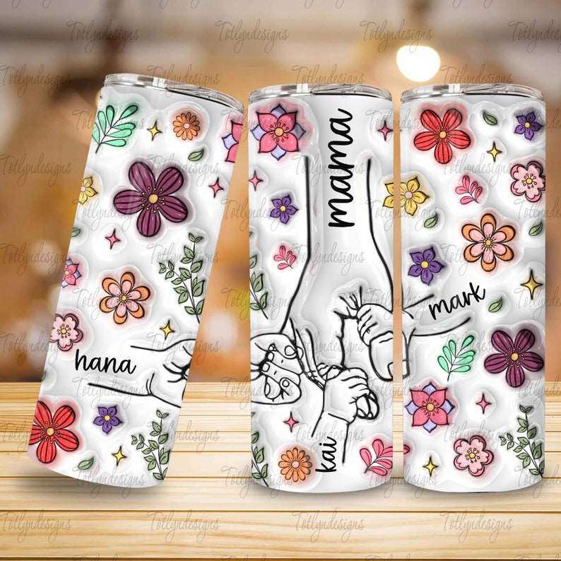 Custom Holding Moms Hand 3D Inflated Effect Tumbler Design, Mother's Day Floral 20oz Tumbler Png, Mothers Day Gift For Mom 20oz Tumbler zdjęcie 5