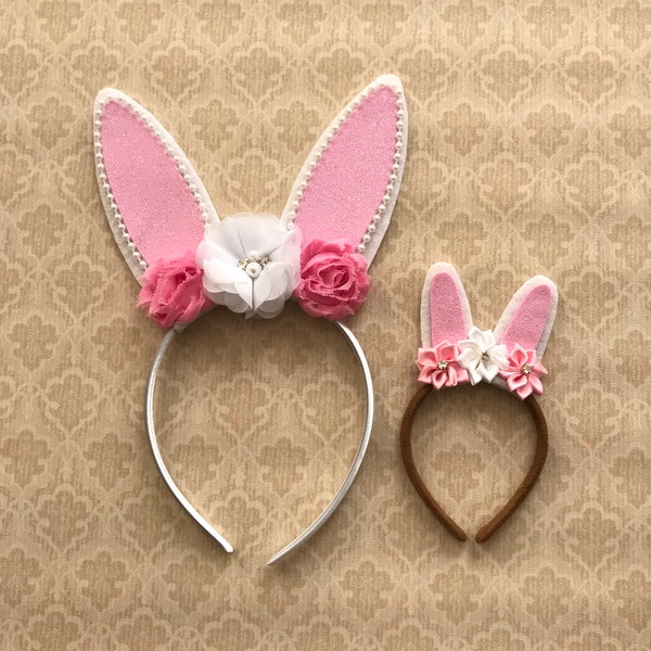 Dolly and me Easter bunny headband set, Easter bunny headband, 18" doll headband, Bunny ears, Spring Headband, Bunny ears headband- Easter