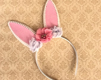 Bunny ears headband- Bunny headband- Rabbit ears- Floral headband- Easter headband- Animal ears headband- Spring headband- Floral Bunny Ears