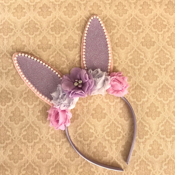 Easter bunny  headband-Bunny headband-Rabbit ears-Floral headband- Easter headband- Animal ears headband- Spring headband- Floral Bunny Ears