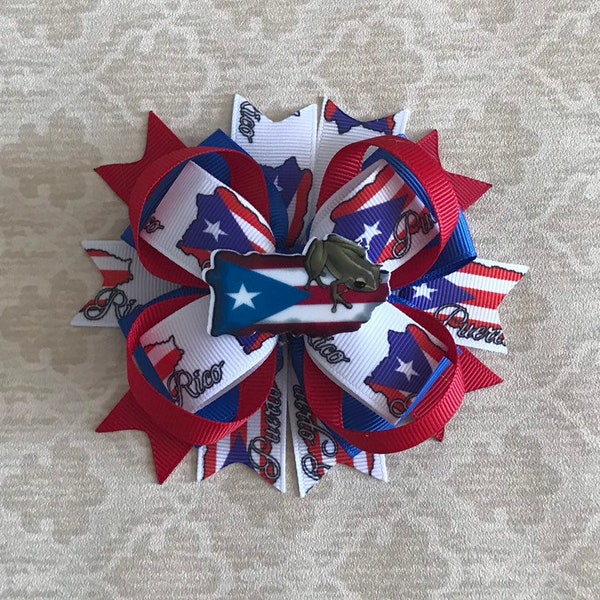 Puerto Rico Boutique Bow- Puertorican Stacked Boutique Bow-Puerto Rico hairbow- Puerto Rico headband- Puerto Rico clip- Puerto Rico barrette