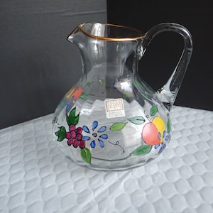 Fifth Avenue Crystal Ltd Hand Painted Gold Rim 8&quot; Pitcher Made in Romania
