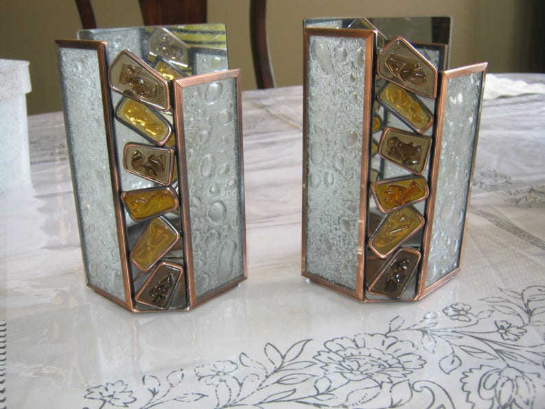 Partylite Set of 2 Mirrored Votive Candle Holders, Bronze Mosaic 6 Tall