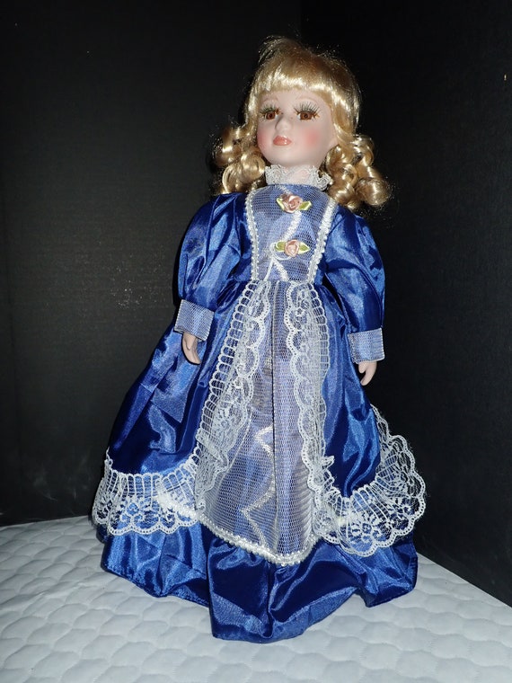 Porcelain 16 Golden Blonde Curly Hair Brown Eyes Navy Etsy