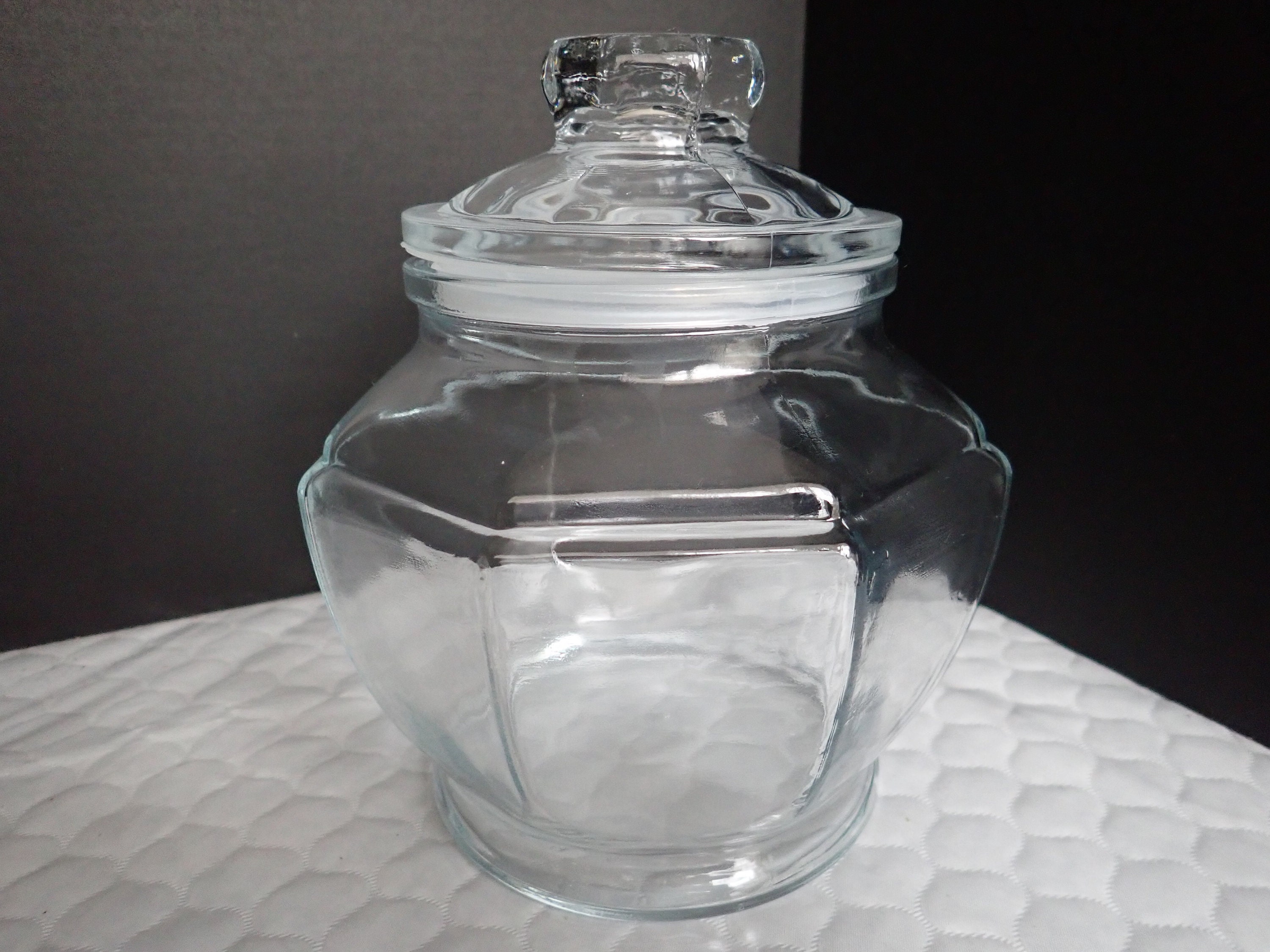 Vintage KIG Indonesia Clear Glass Cookie Jar or Canister With Lid