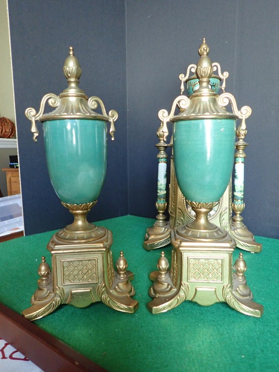 Imperial Franz Hermle Brevettato Italian Brass Ornate 3pc Scenic