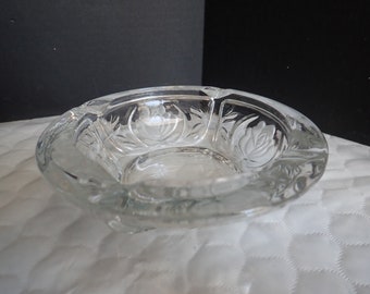 KIG Indonesia 6" Heavy Glass Rose Embossed Ashtray or Candy Dish