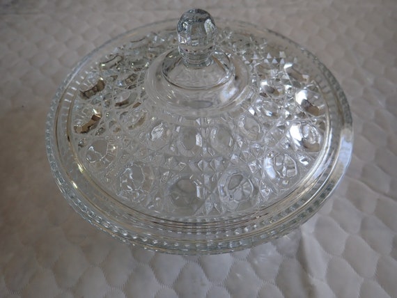 Pressed Glass Clear Button and Cane Design FEDERAL GLASS 7 12 Bowl Windsor Pattern