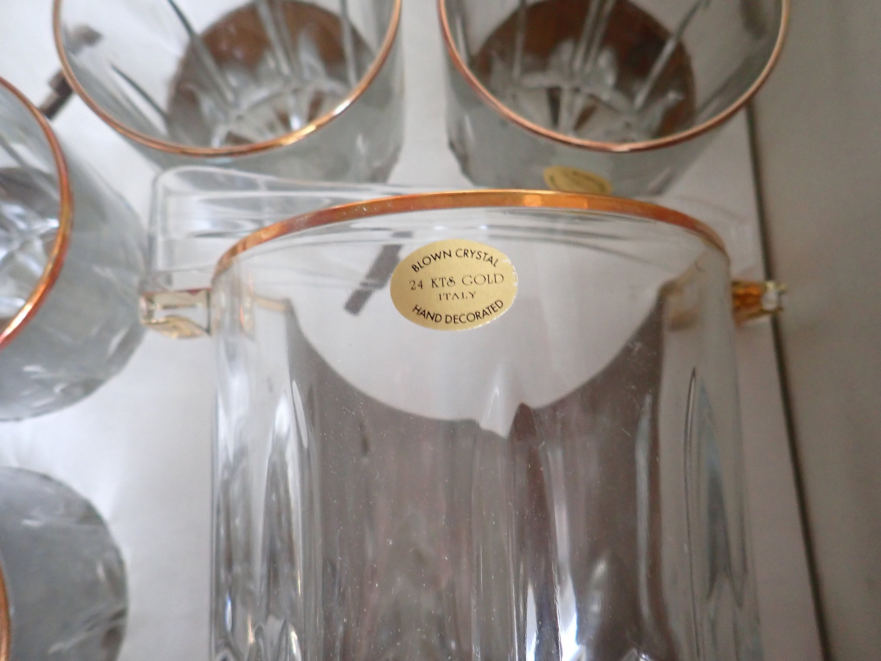 Cellini 6 Pc Cut Crystal Barware Set 24 KTS Gold Hand  Brand New 6 Piece Set Of Vintage Cellini Stemware 24k Gold European Glass Design main image 0
