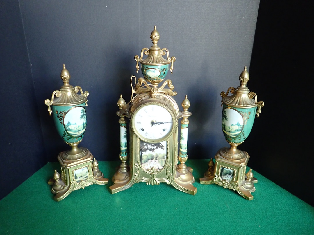Imperial Franz Hermle Brevettato Italian Brass Ornate 3pc Scenic