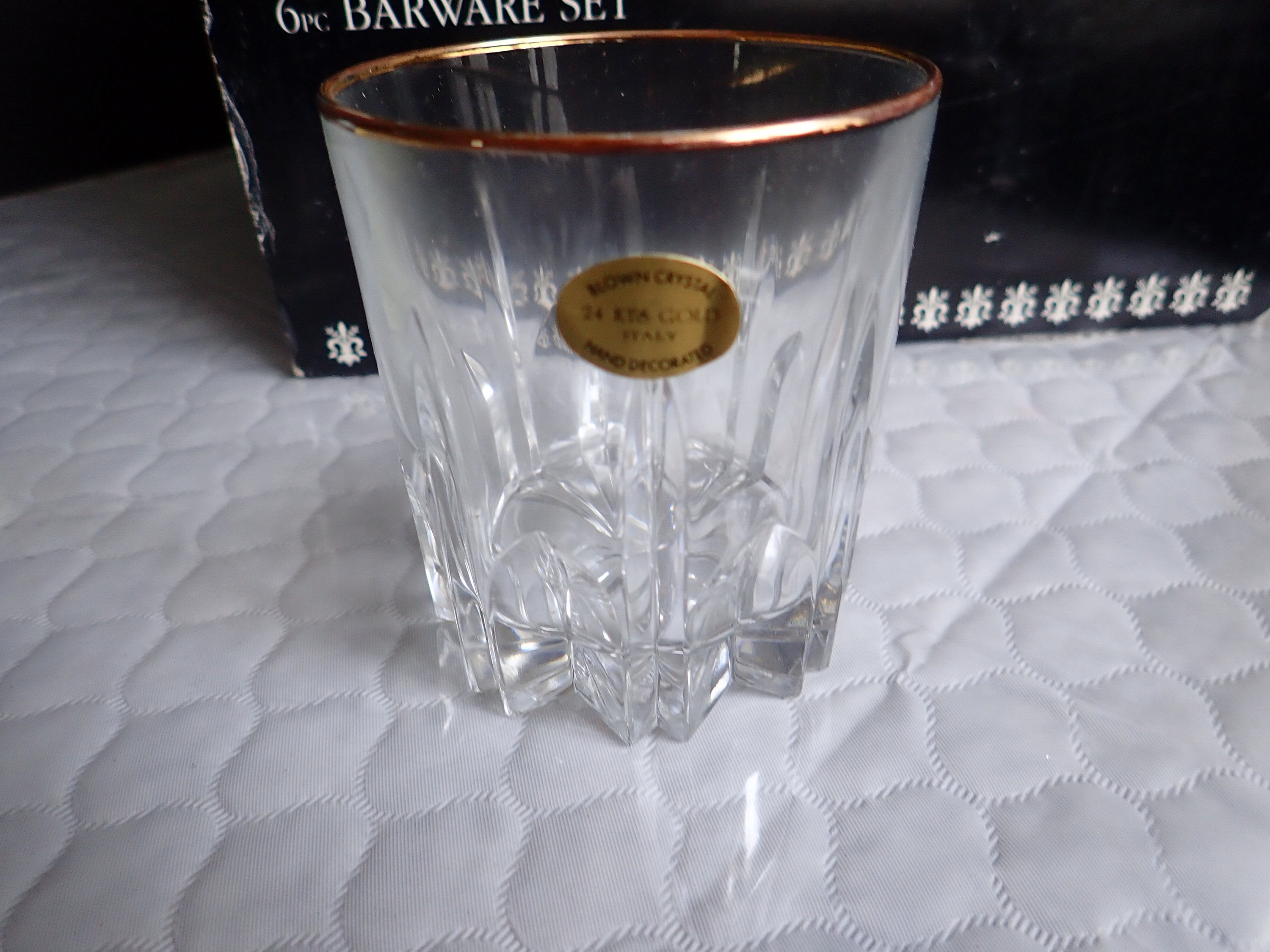 Cellini 6 Pc Cut Crystal Barware Set 24 KTS Gold Hand  Brand New 6 Piece Set Of Vintage Cellini Stemware 24k Gold European Glass Design main image 1